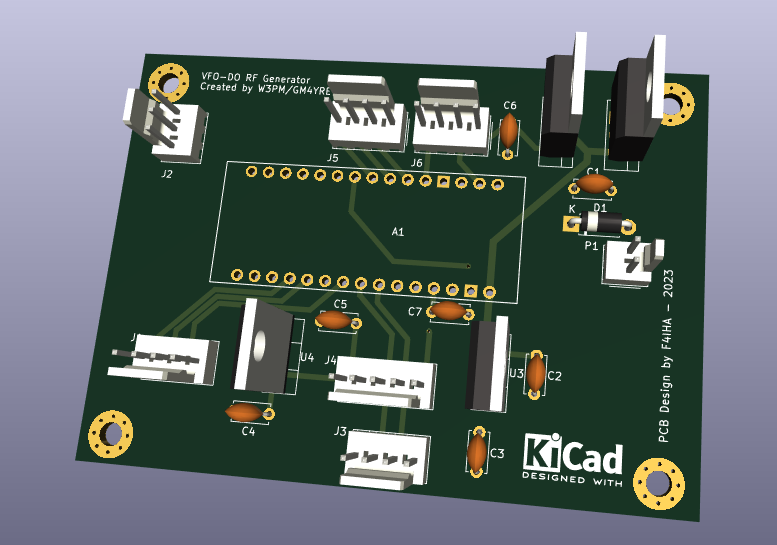 Vue 3D du PCB de l'alimentation du VFO-DO